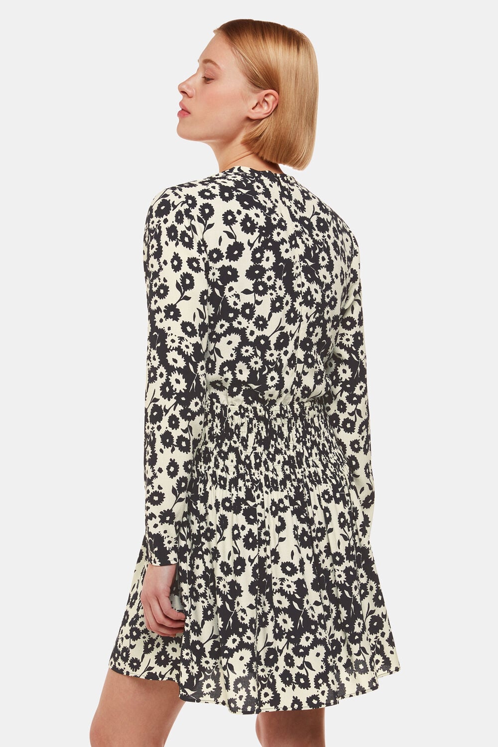 Black Riley Floral Shirred Dress